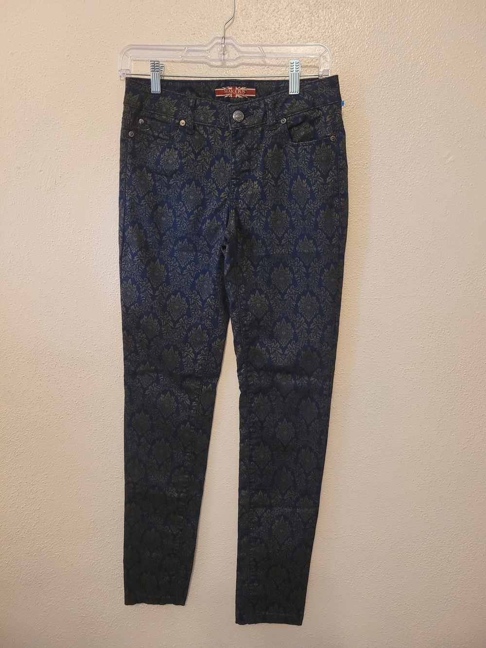 Makers of True Originals Super Skinny Jeans 26 Navy Olive Floral Print Stretch